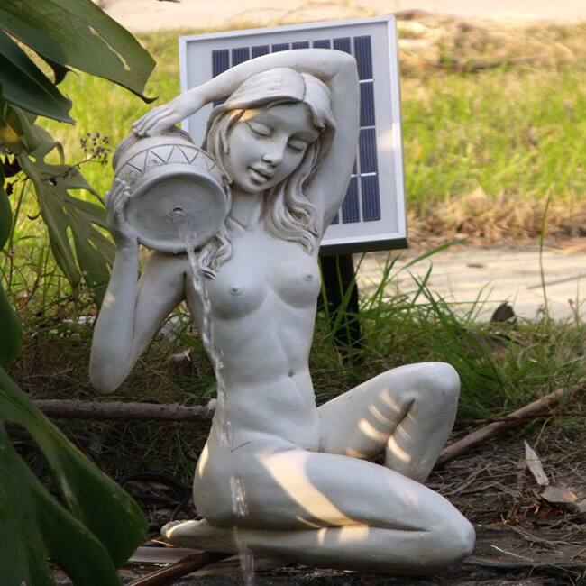 Kneeling Girl Pond Fountain With 2-watt Solar Pump Kit