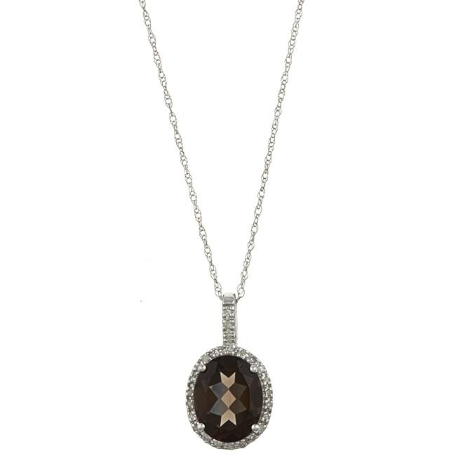 Viducci 10k Gold Smokey Quartz and 1/10ct TDW Diamond Necklace (G-H, I1-I2)