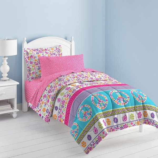Dream Factory Peace and Love Printed Twin 5-piece Bed in a Bag Set