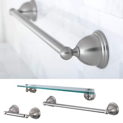 Restoration Satin Nickel 3-piece Shelf and Towel Bar Set - Overstock ...