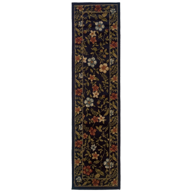 Floral Black Rug (110 X 73)