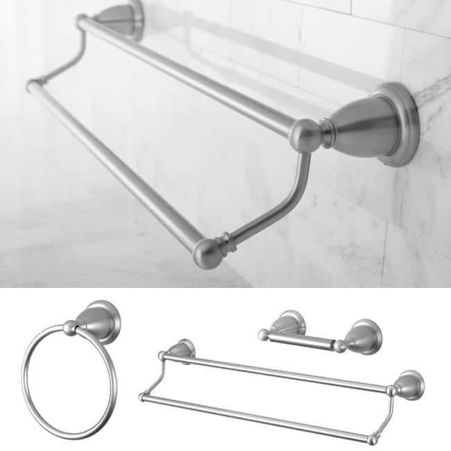Kingston Brass Heritage Satin Nickel 3-piece Double Towel Bar Set - Grey