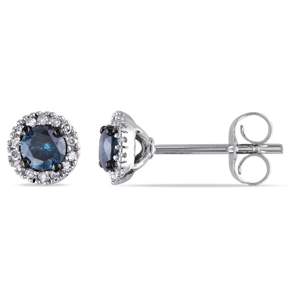 Shop Miadora 14k White Gold 1/2ct TDW Blue and White Diamond Halo ...