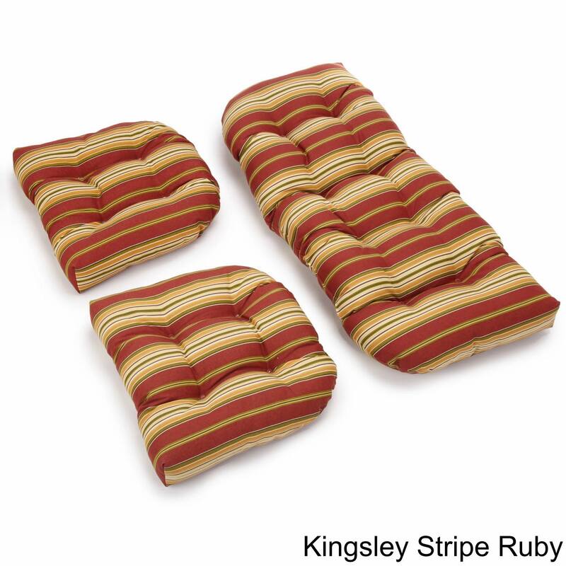 Blazing Needles All-weather U-shape Outdoor 3-piece Settee Cushion Set - Kingsley Stripe