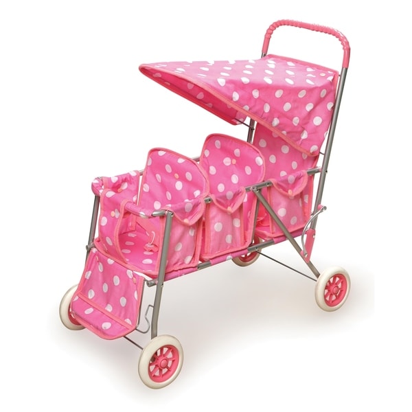 Badger Basket Polka Dots Pink Triple Doll Stroller