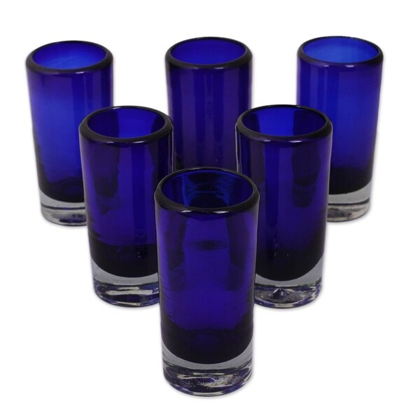Green hand  blown glass . Details about   Tequila Shot Glasses Cobalt Set of 6 