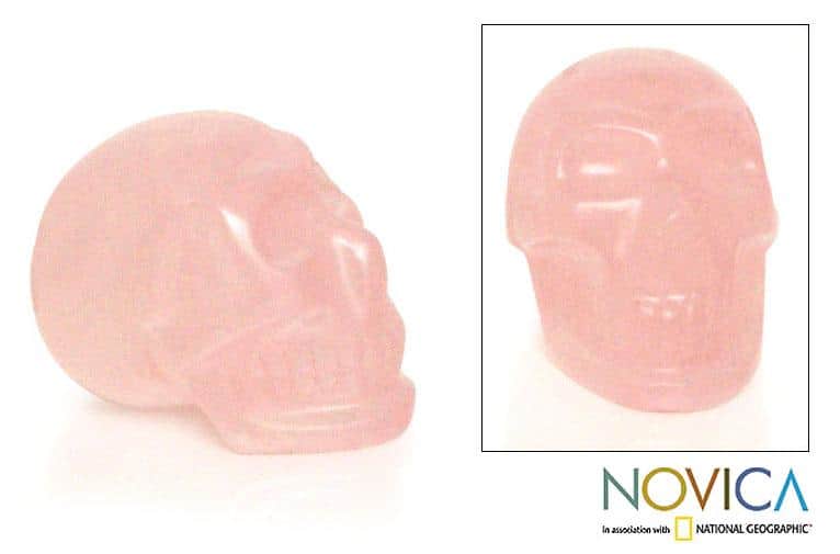 Handmade Rose Quartz 'Pink Skull' Statuette (Brazil)