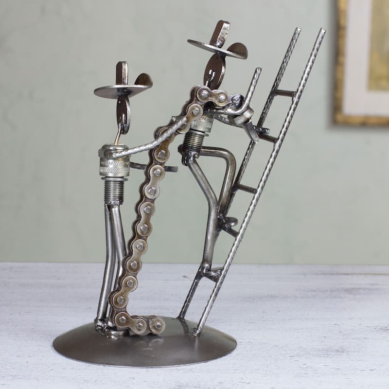 Handmade Auto Parts 'Firefighters At Work' Sculpture (Mexico)