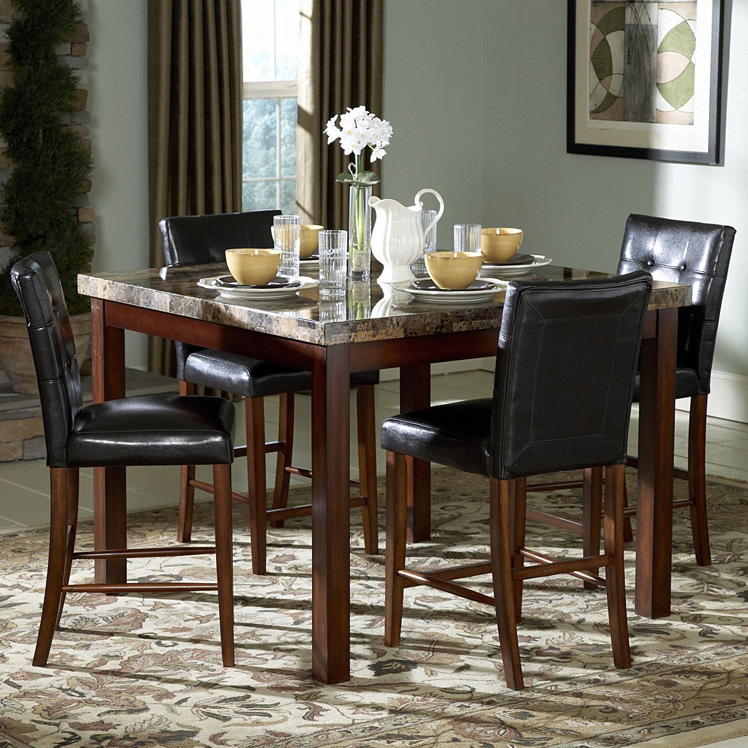 Tribecca Home Tribecca Home Keith Faux Marble 5 piece 48 inch Cherry Dining Set Cherry Size 5 Piece Sets