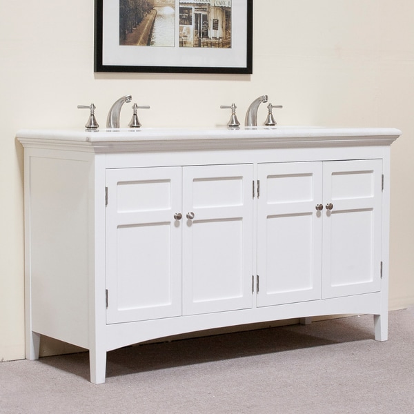 Marble Top White 60-inch Double Sink Vanity - Overstock - 5971736