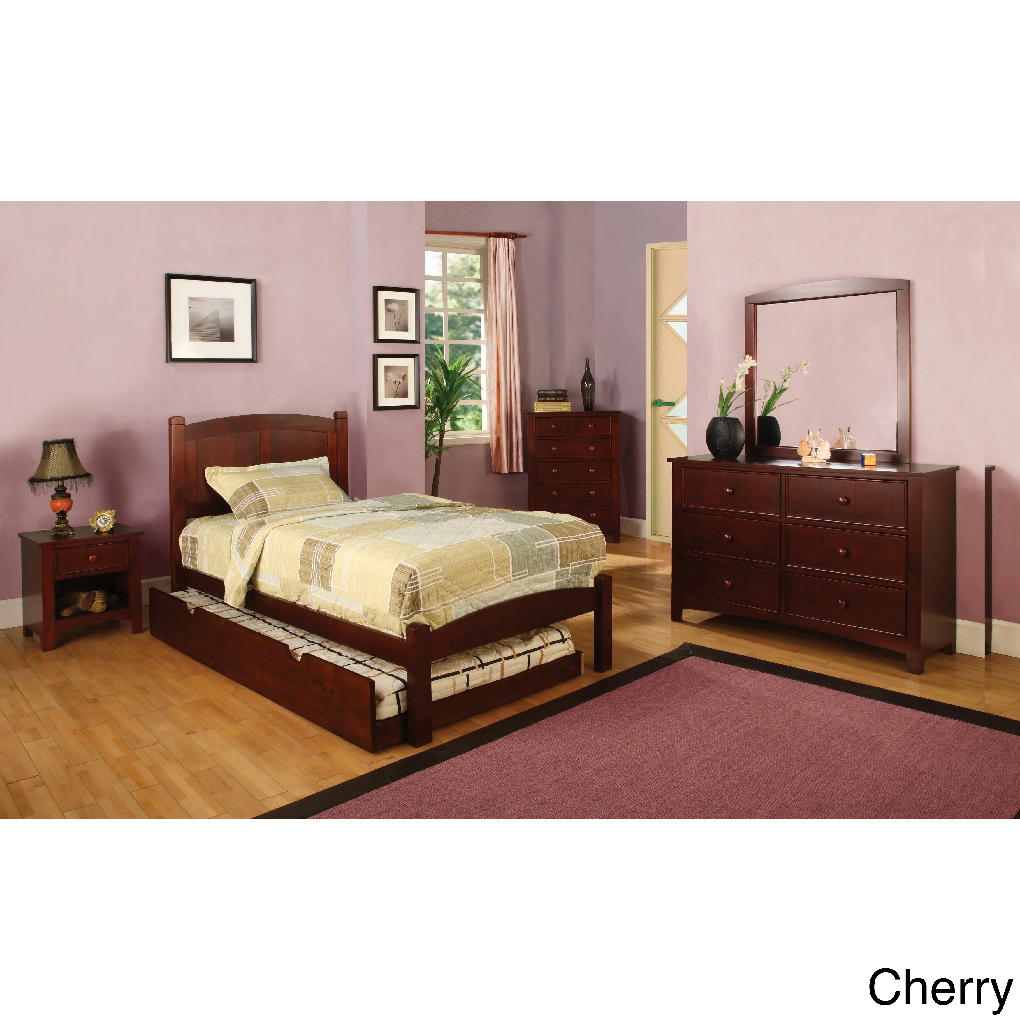 Furniture Of America Yala Modern Cherry Solid Wood 4 Piece Bed Set