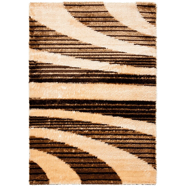 Handwoven Contemporary Silken Embossed Beige Shag Rug (4 X 6)