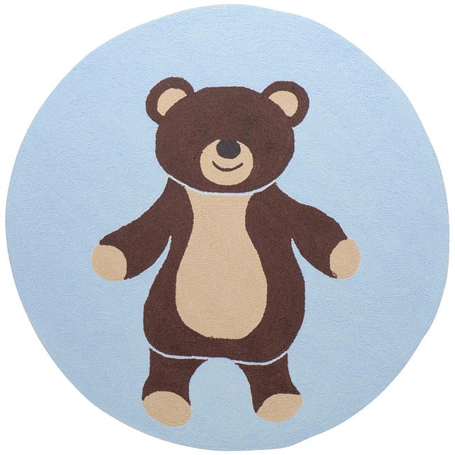 Hand hooked Teddy Bear Jute Rug (8 Round)