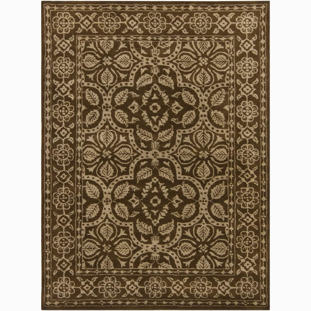 Hand tufted Mandara Brown/beige Floral New Zealand Wool Rug (79 X 106)