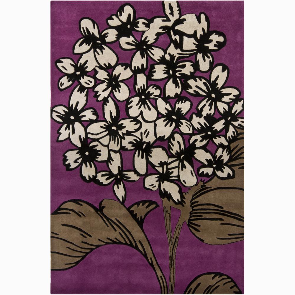 Hand tufted Mandara Purple Floral New Zealand Wool Rug (5 X 76)