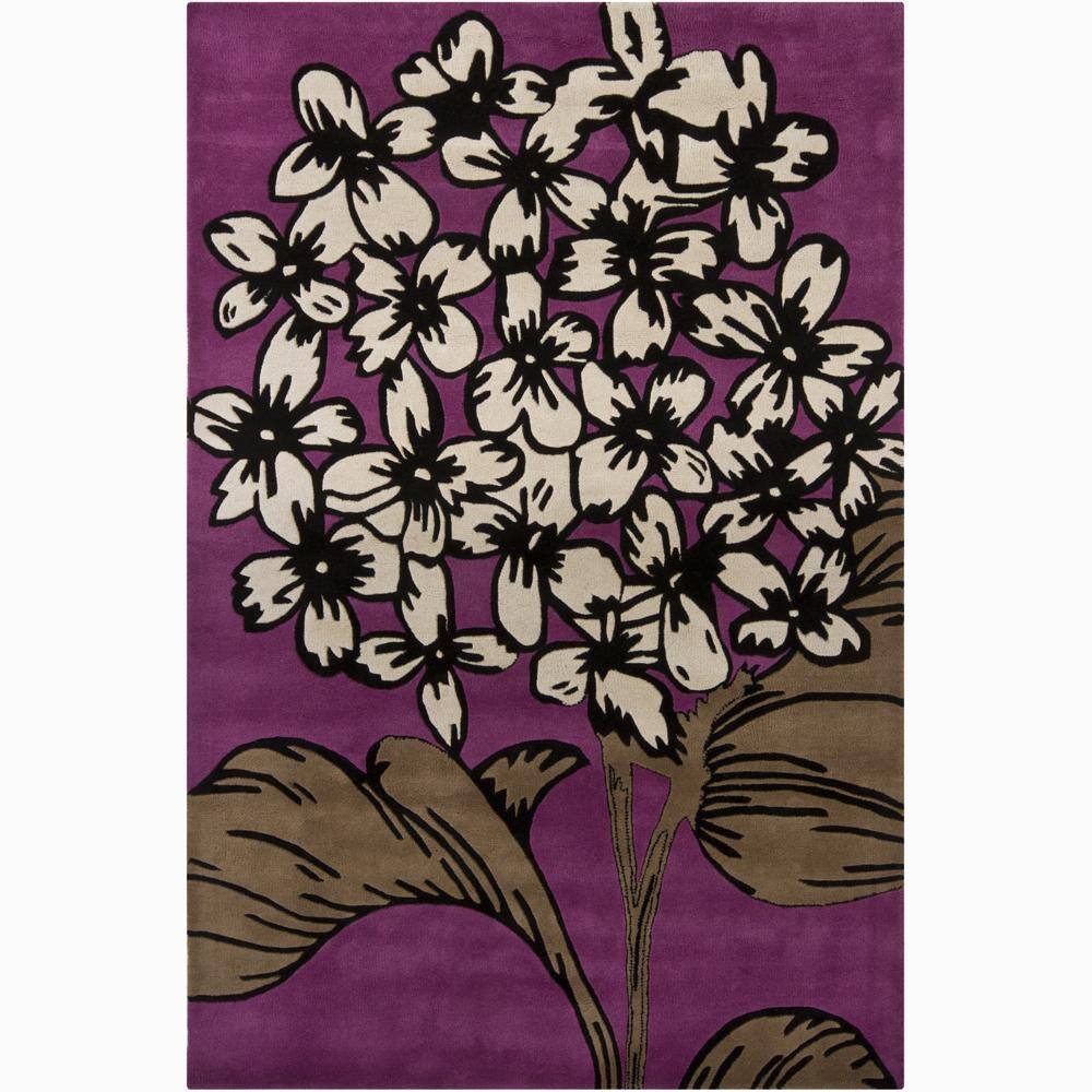 Hand-tufted Mandara Purple Floral New Zealand Wool Rug - 5' x 7'6
