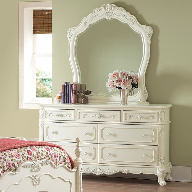 Fairytale Victorian Princess White Dresser and Mirror by TRIBECCA HOME