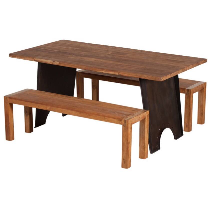 Handmade Reclaimed Teak and Metal 3-piece Dining Set (India)