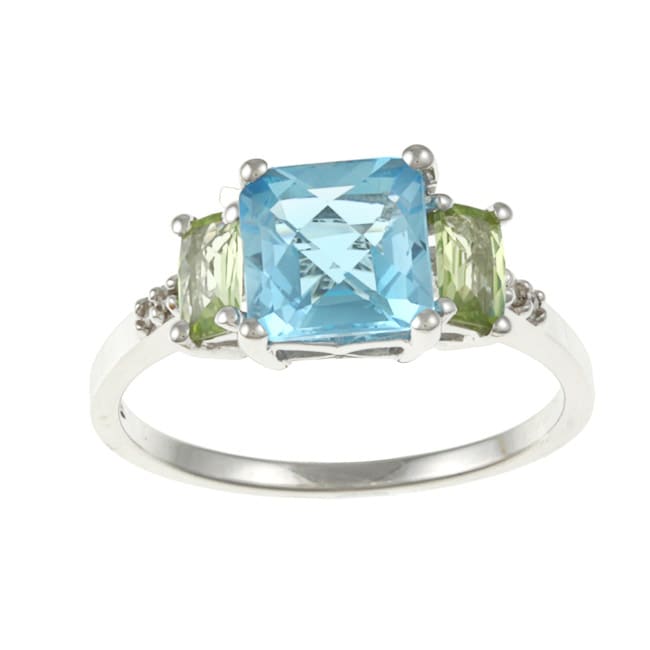 Sofia 14k White Gold Blue Topaz, Peridot and Diamond Accent Ring (K-L ...