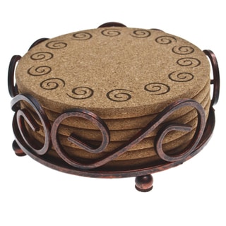 Thirstystone Cork Swirl Coasters in a Bronze Scroll Holder Coasters