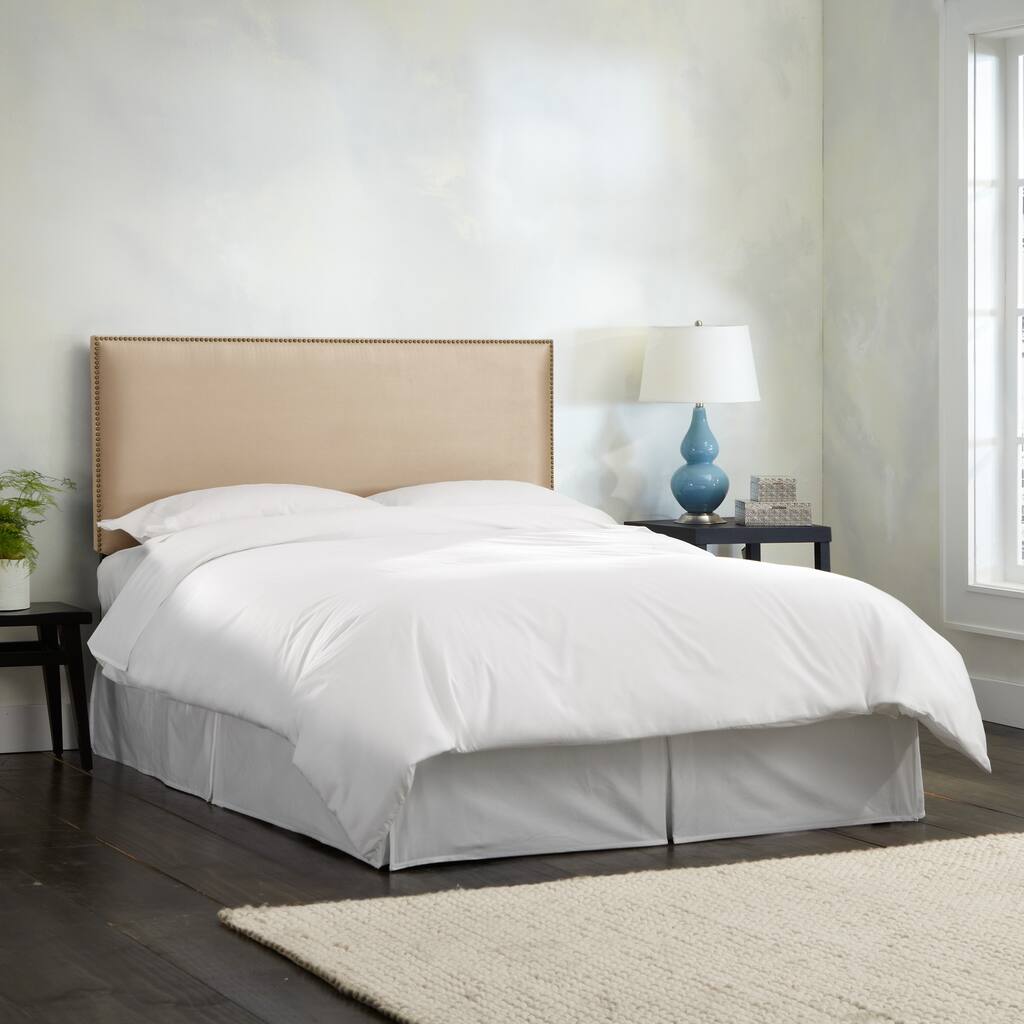 Skyline Furniture Burling Nail Button Queen Headboard in Micro-Suede Oatmeal