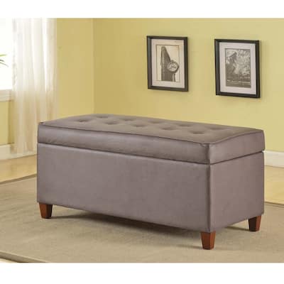 HomePop Deluxe Large Faux Leather Tufted Storage Bench - Gray