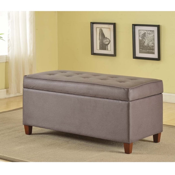 HomePop Deluxe Large Faux Leather Tufted Storage Bench Gray Bed
