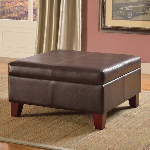 Copper Grove Rillieux Luxury Large Brown Faux Leather Storage Ottoman Table Living Room