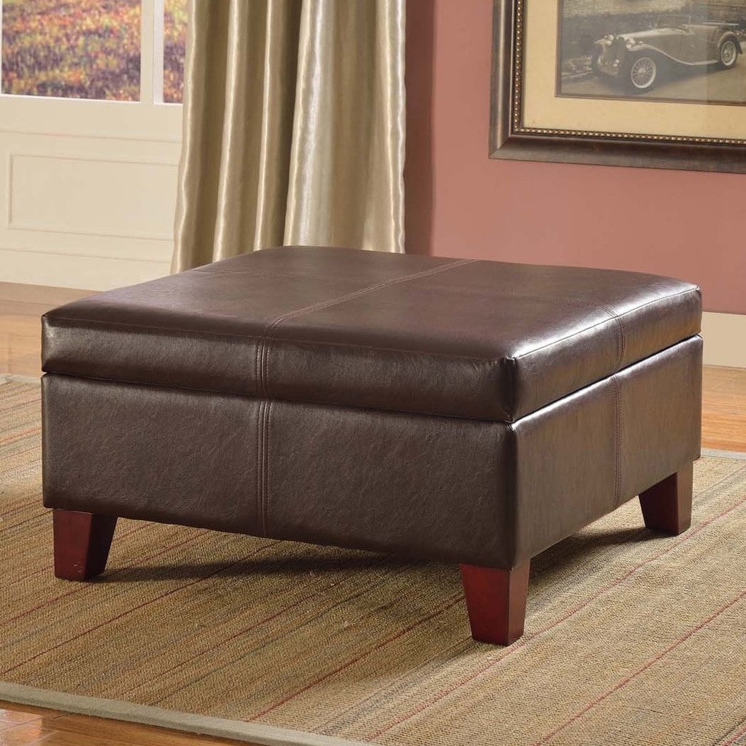 Luxury Large Brown Faux Leather Storage Ottoman Table Living Room