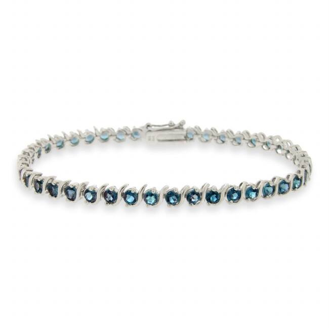 Glitzy Rocks Sterling Silver London Blue Topaz Tennis Bracelet