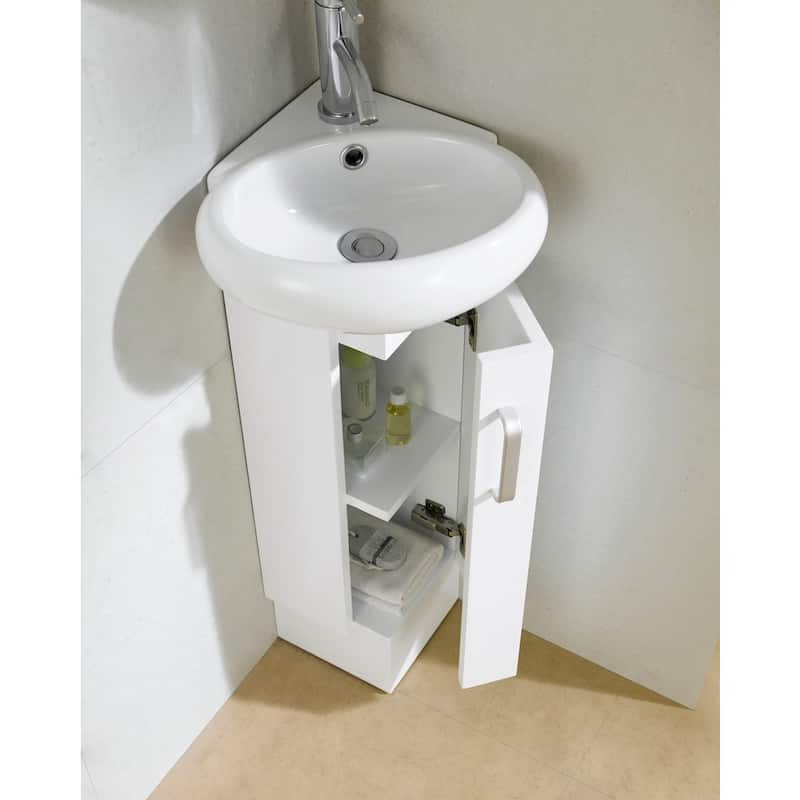 Fine Fixtures Milan Wood White Small Corner Bathroom Vanity