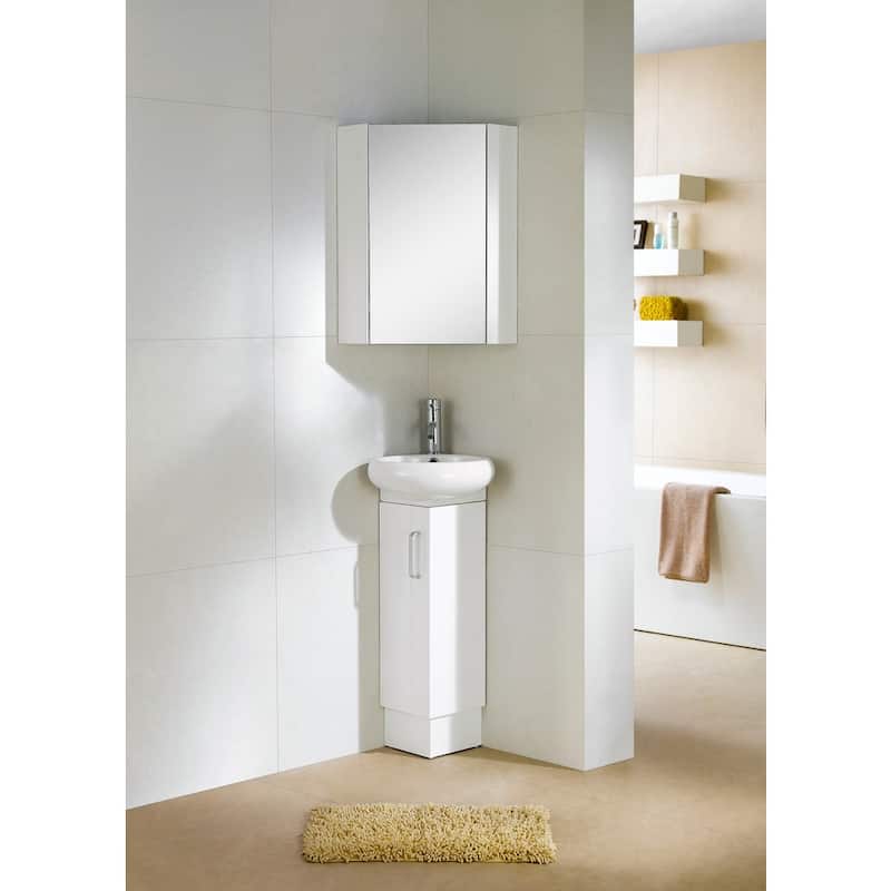 Fine Fixtures Milan Wood White Small Corner Bathroom Vanity