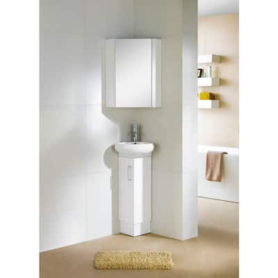 Fine Fixtures Milan Wood White Small Corner Bathroom Vanity