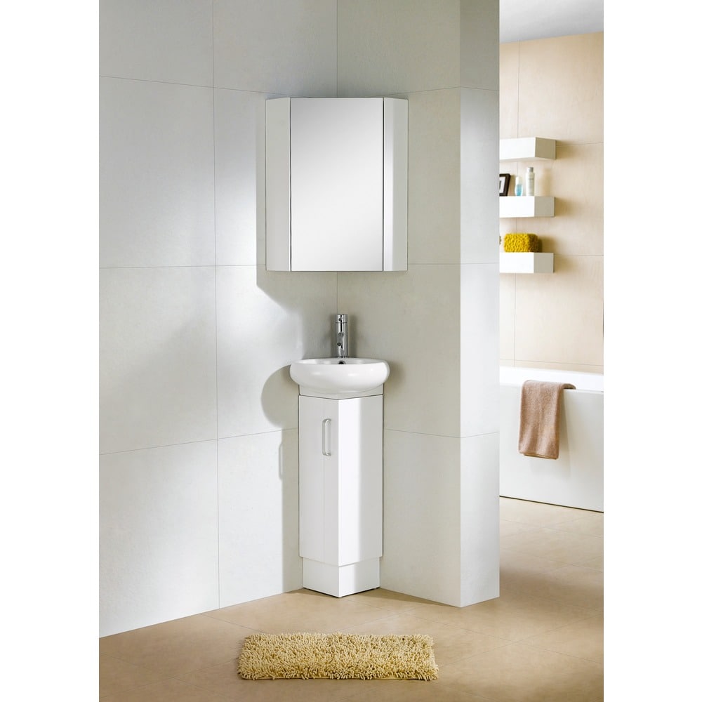 Fine Fixtures Milan Wood White Small Corner Bathroom Vanity