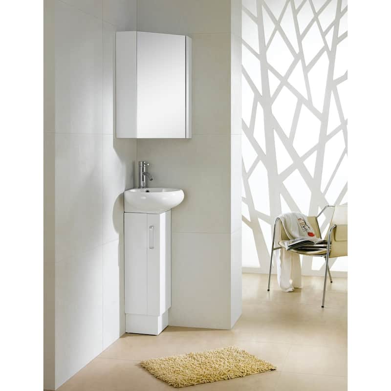 Fine Fixtures Milan Wood White Small Corner Bathroom Vanity