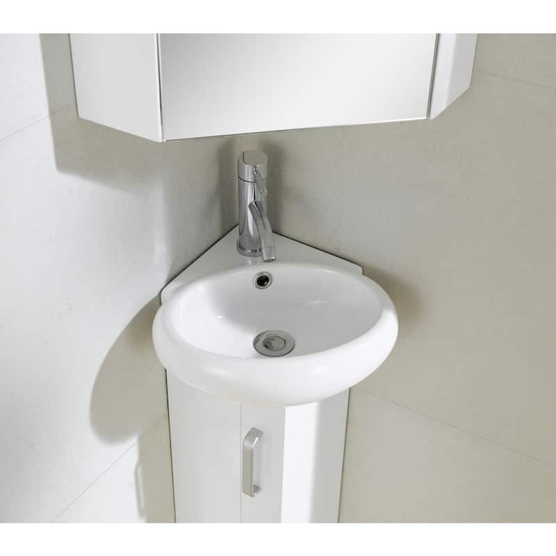 Fine Fixtures Milan Wood White Small Corner Bathroom Vanity