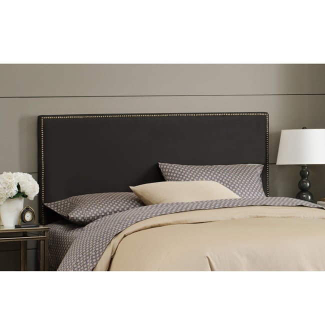 Wrightwood Full size Black Micro suede Nail Button Headboard