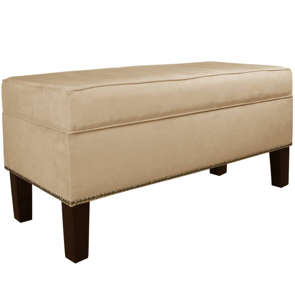Skyline Furniture Burling Nail Button Storage Bench in Micro-Suede Oatmeal