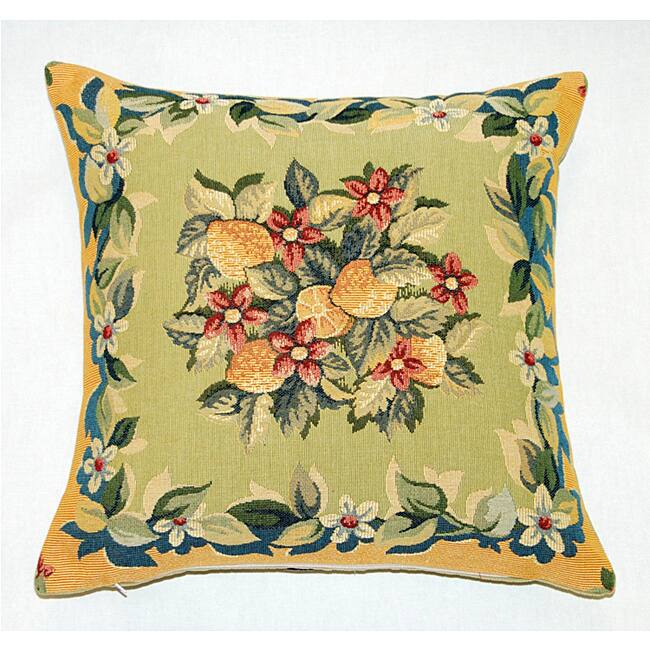 Corona Decor French Jacquard Woven Lemon Feather and Down Filled Decorative Pillow