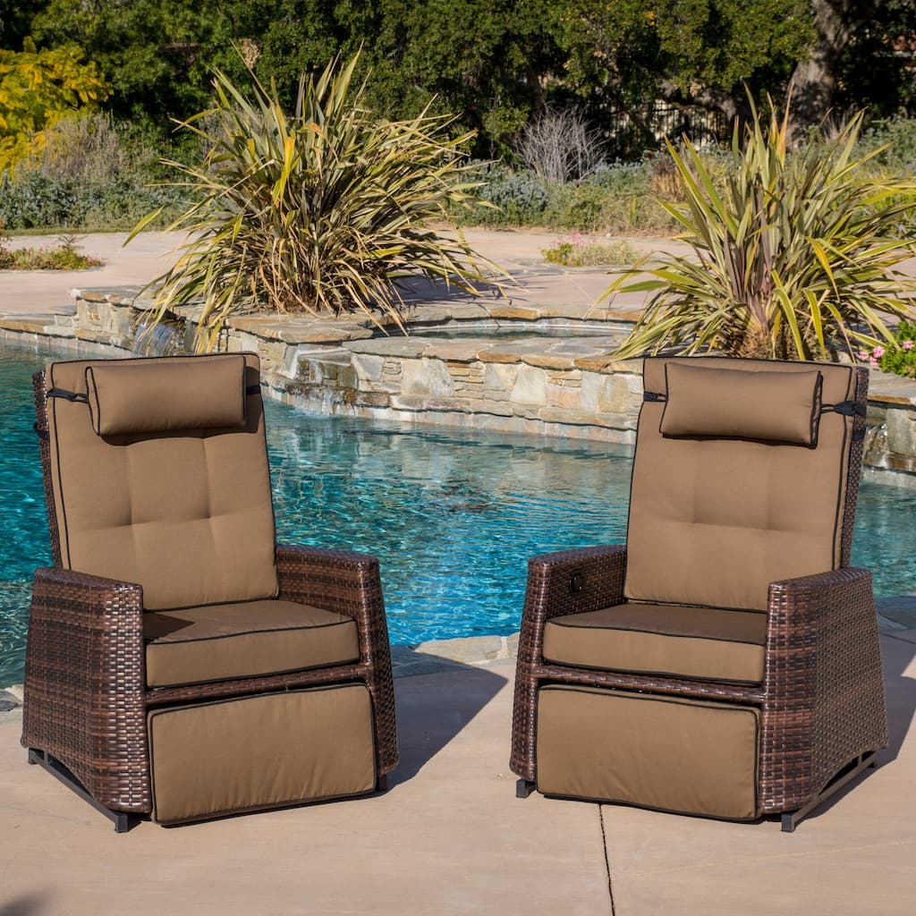 Outdoor Brown Wicker Recliners (Set of 2) by Christopher Knight Home