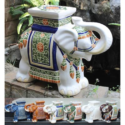 International Caravan Large Porcelain Elephant Stool