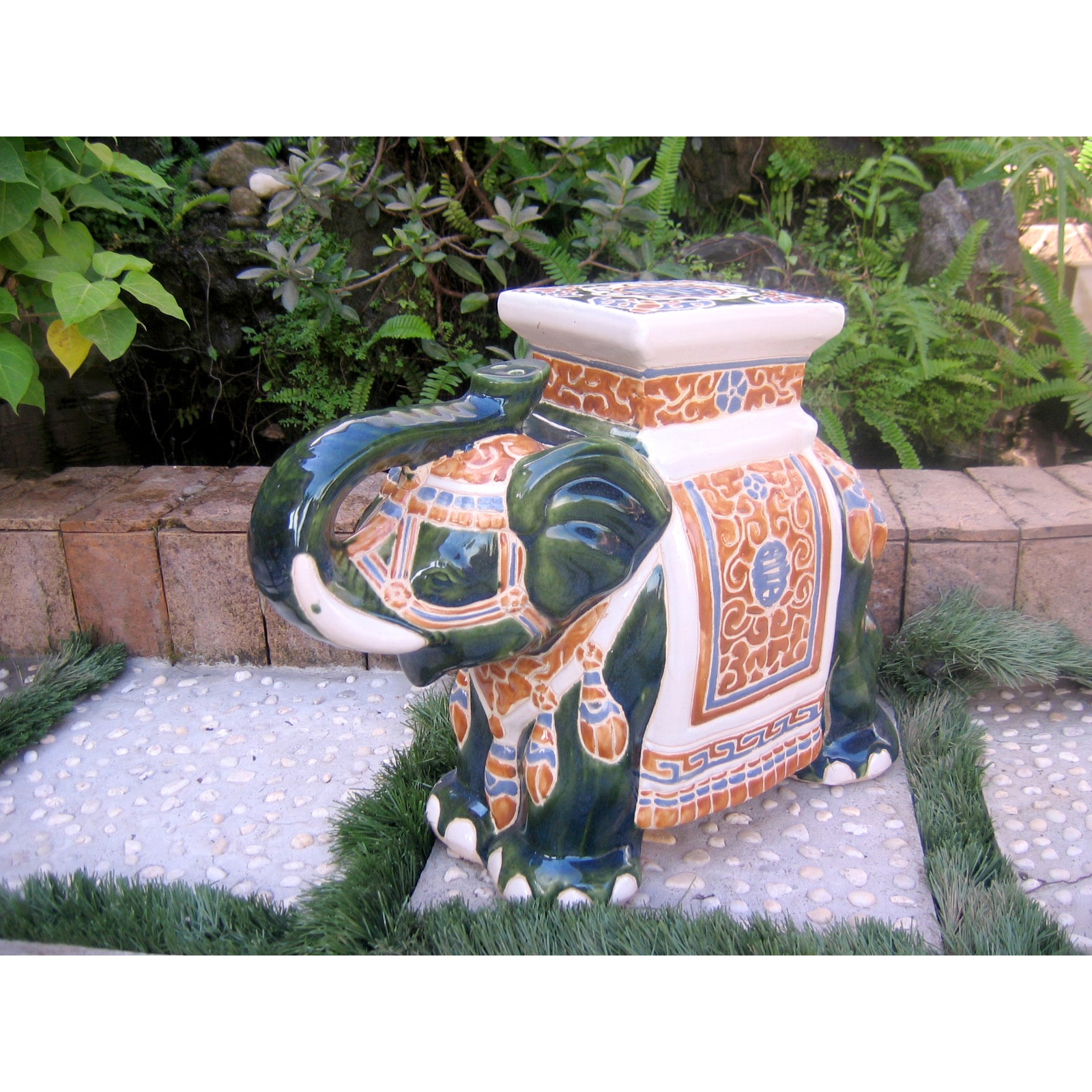 International Caravan Large Porcelain Elephant Stool