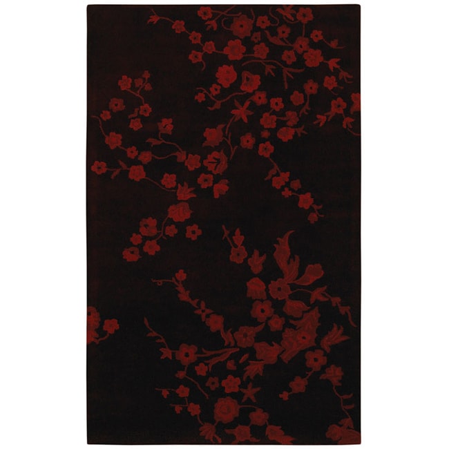 Hand-tufted Red Flower Wool Rug - 8' x 10'6