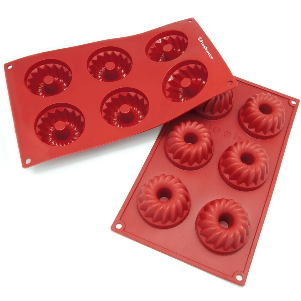 Freshware 6-cavity Coffee Cake Silicone Mold/ Baking Pans (Pack of 2)