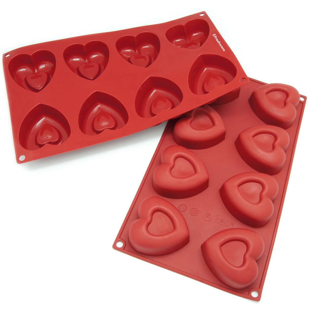 Freshware 8-cavity Heart Silicone Mold/ Baking Pans (Pack of 2)