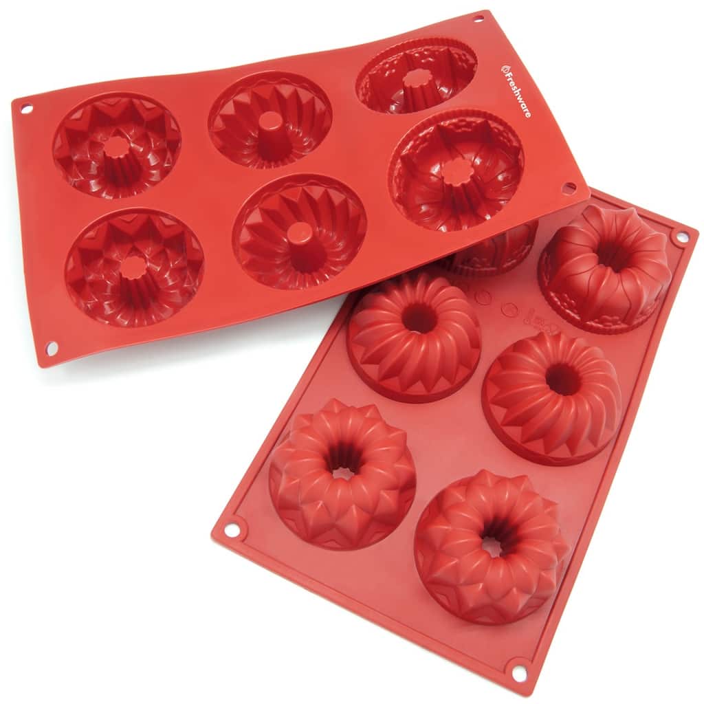Freshware 6-cavity Mini Bundt Cake Silicone Mold/ Baking Pans (Pack of 2)