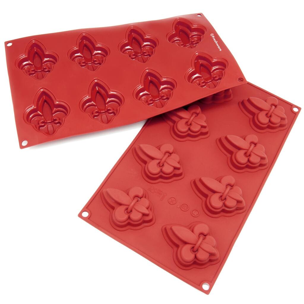 Freshware 8-cavity Fleur-de-lis Cake Silicone Mold/ Baking Pans (Pack of 2)