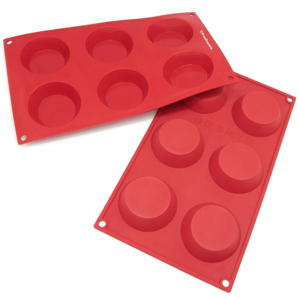 Freshware 6-cavity Pudding/ Cheesecake/ Tart/ Muffin Silicone Mold/ Baking Pans (Pack of 2)