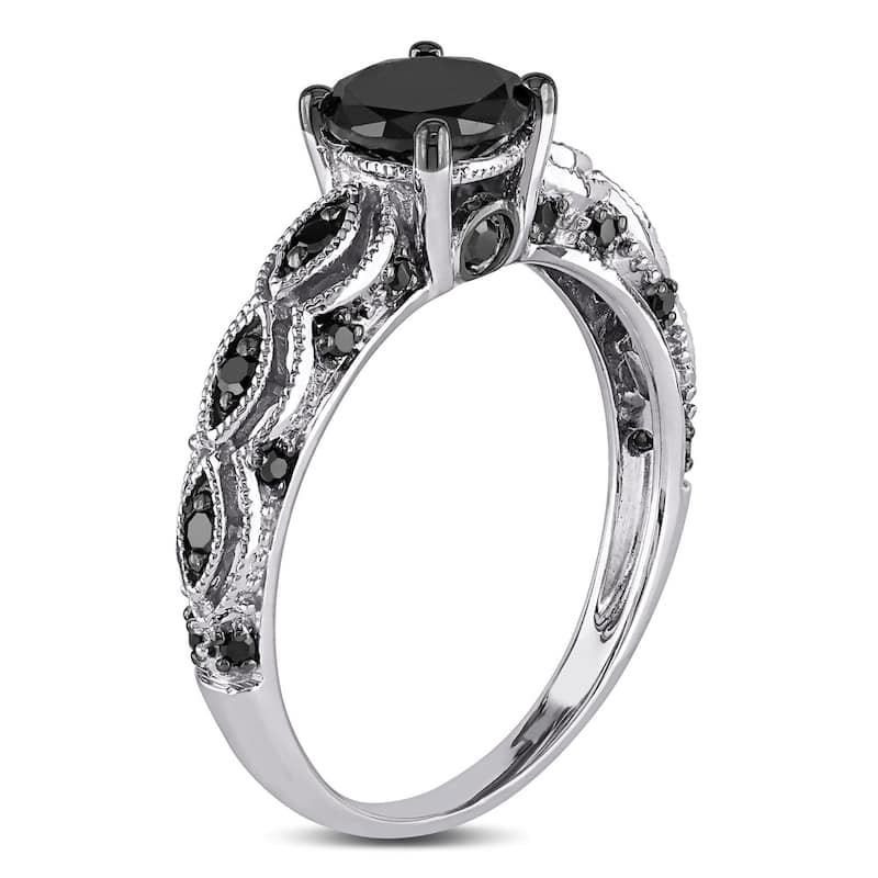 Miadora 10k White Gold 1 1/4ct TDW Round Black Diamond Engagement Ring