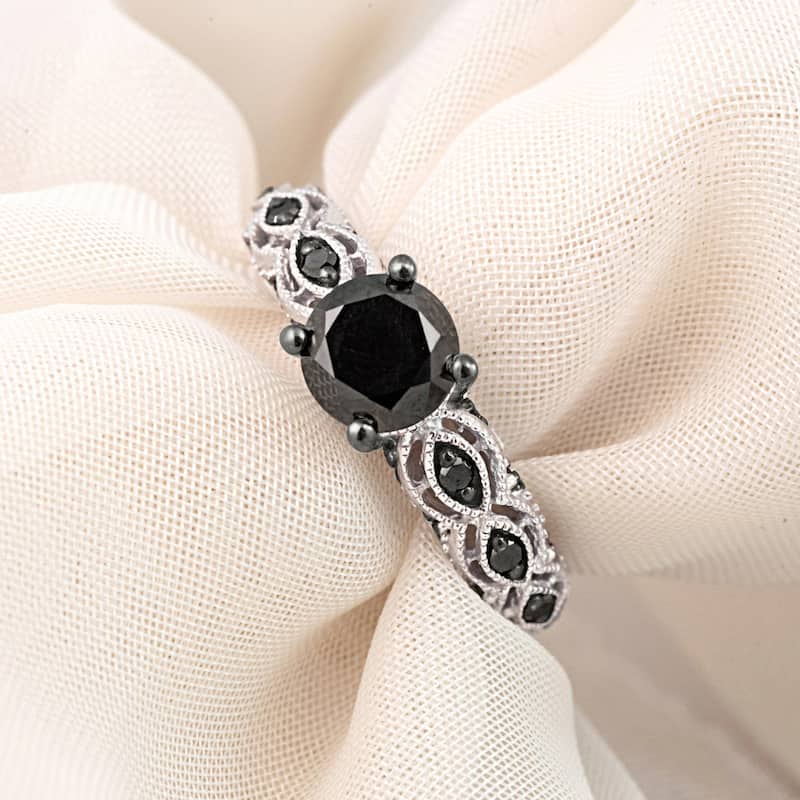 Miadora 10k White Gold 1 1/4ct TDW Round Black Diamond Engagement Ring